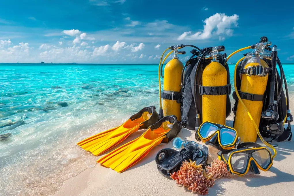 snorkeling and scuba diving gear